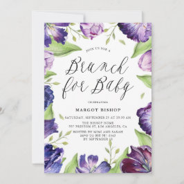 Waterverf Paarse Tulips Lijst Baby shower Brunch Kaart