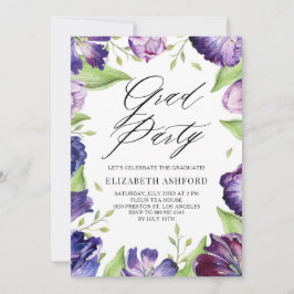 Waterverf Paarse Tulpen Floral Lijst Afstuderen Kaart