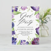 Waterverf Paarse Tulpen Floral Lijst Afstuderen Kaart (Staand voorkant)