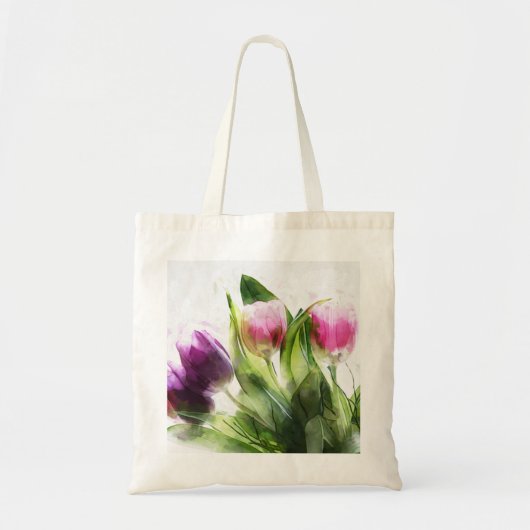 Waterverf Paarse Tulpen Tote Bag (Voorkant)