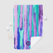 Waterverf Paarse turquoise Abstracte Stripes Golfhanddoek (Insitu)