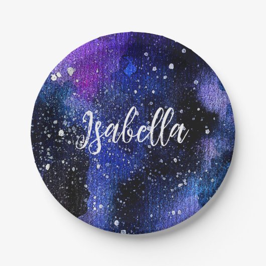 Waterverf Paarse Universum Papieren Bordje (Voorkant)