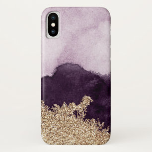 Waterverf paarse verf en goudschors Case-Mate iPhone case