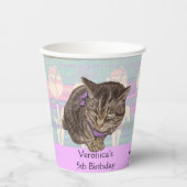Waterverf Paarse Verjaardag Kinder Kitten Papieren Papieren Bekers (Voorkant)