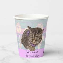 Waterverf Paarse Verjaardag Kinder Kitten Papieren Papieren Bekers