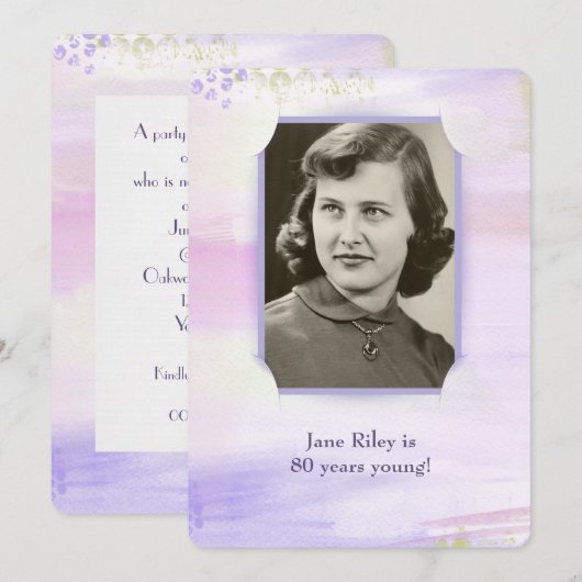 waterverf paarse verjaardagsfeestje foto lijst kaart (Voorkant / Achterkant)