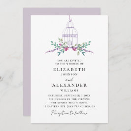 Waterverf paarse vintage vogelbekentenis kaart