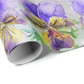 Waterverf Paarse Viola Pansy bloemen Cadeaupapier (Rol Hoek)