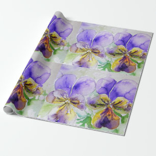 Waterverf Paarse Viola Pansy bloemen Cadeaupapier