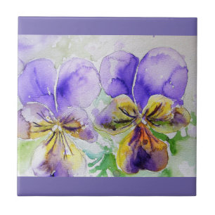 Waterverf Paarse Viola Pansy Floral keramische teg Tegeltje