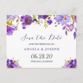 Waterverf Paarse Violet Floral Save the Date Aankondigingskaart (Voorkant)