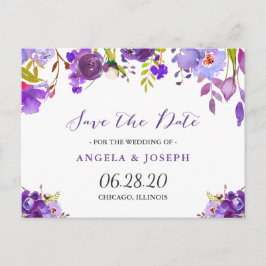 Waterverf Paarse Violet Floral Save the Date Aankondigingskaart