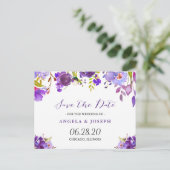 Waterverf Paarse Violet Floral Save the Date Aankondigingskaart (Staand voorkant)