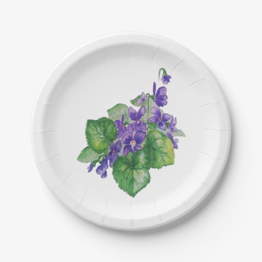 Waterverf Paarse Violet Flower Floral Art Papieren Bordje (Voorkant)