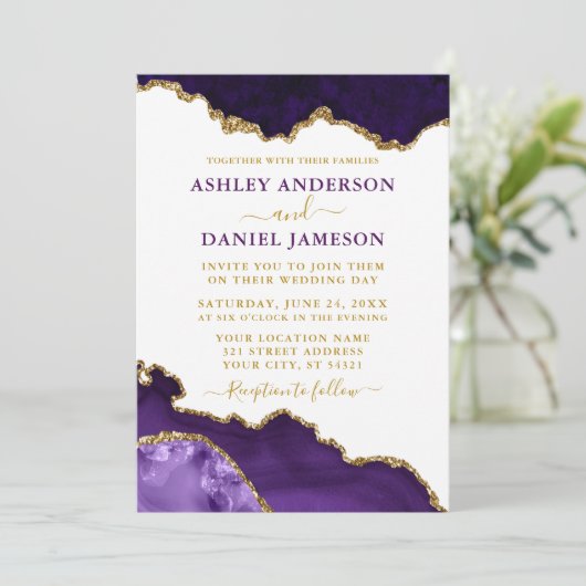 Waterverf Paarse Violet Gold Marble Geode Foto Kaart (Staand voorkant)