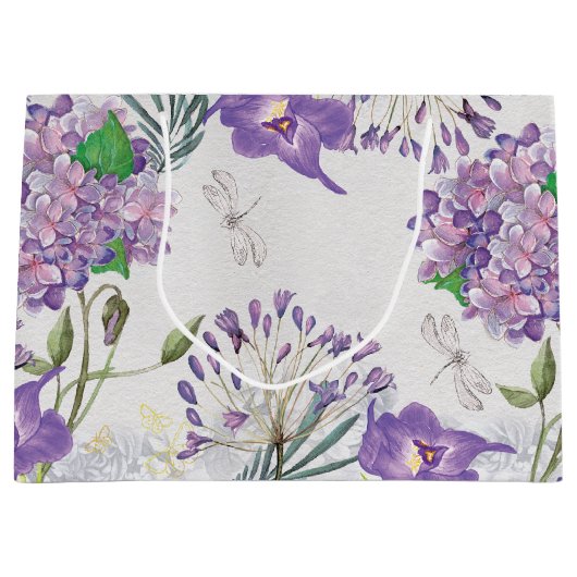 Waterverf Paarse Violet Hydrangeas Dragonfly Large Cadeautasje (Voorkant)