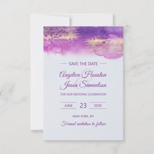 Waterverf Paarse Violet Mauve Lavendel BEWAAR DATU Save The Date (Voorkant)