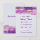 Waterverf Paarse Violet Mauve Lavendel BEWAAR DATU Save The Date (Voorkant / Achterkant)