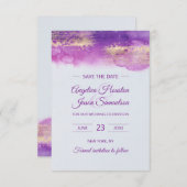 Waterverf Paarse Violet Mauve Lavendel DATUM OPSLA Save The Date (Voorkant / Achterkant)