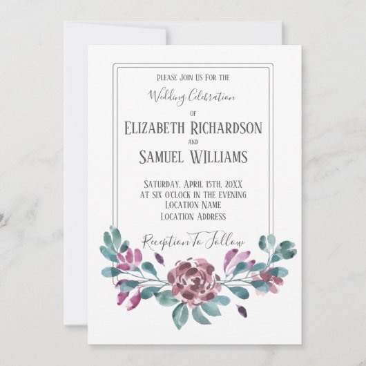 Waterverf Paarse Violet Peonies bruiloft Kaart (Voorkant)