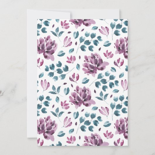 Waterverf Paarse Violet Peonies bruiloft Kaart (Achterkant)