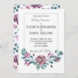 Waterverf Paarse Violet Peonies bruiloft Kaart