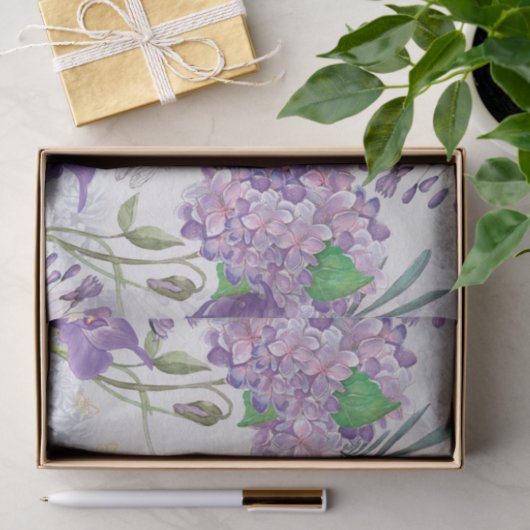 Waterverf Paarse Violets Hydrangeas Greeneras Tissuepapier (Geschenk)