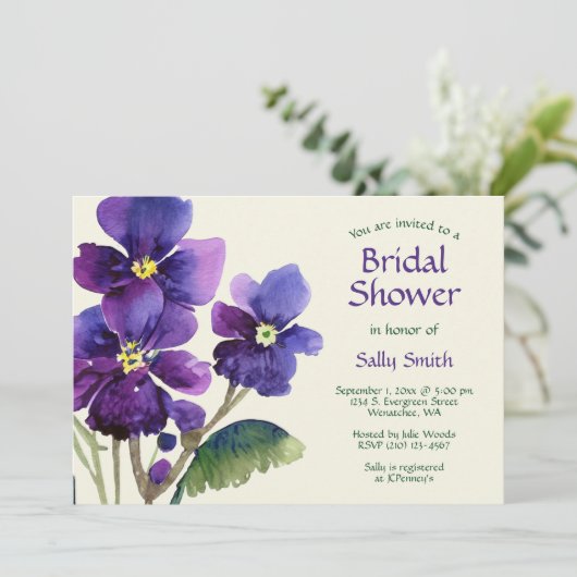 Waterverf Paarse Violets Vrijgezellenfeest Kaart (Staand voorkant)