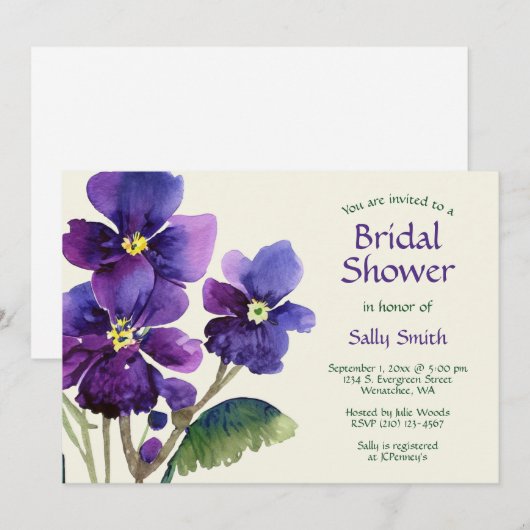 Waterverf Paarse Violets Vrijgezellenfeest Kaart (Voorkant / Achterkant)