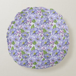 Waterverf Paarse Viooltjes & Bloemmotief Rond Kussen