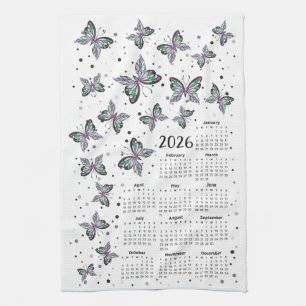 Waterverf Paarse Vlinders 2026 Kalender Theedoek