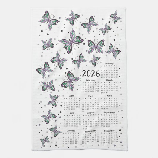 Waterverf Paarse Vlinders 2026 Kalender Theedoek (Verticaal)