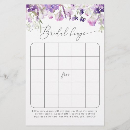 Waterverf paarse vrijgezellenfeest bingo (Voorkant)