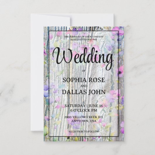 Waterverf paarse wilde bloem rustieke bruiloft kaart (Voorkant)