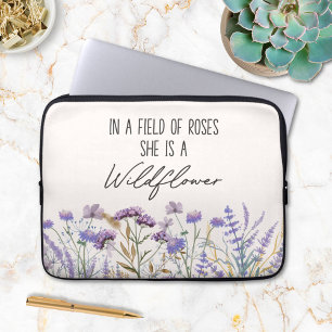 Waterverf Paarse Wilde Bloem Tuin Natuur Citaat Laptop Sleeve