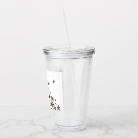 Waterverf Paarse wilde bloemen Acryl Drinkbeker (Links)