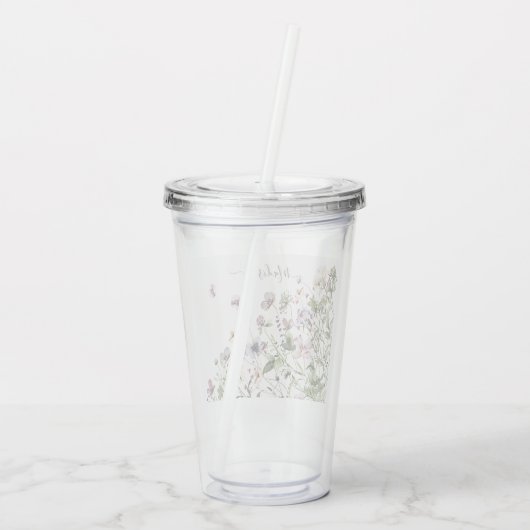 Waterverf Paarse wilde bloemen Acryl Drinkbeker (Achterkant)