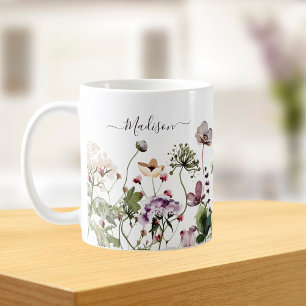 Waterverf Paarse wilde bloemen Koffiemok