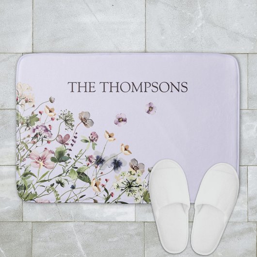 Waterverf Paarse Wilde Bloemen met Monogram Badmat