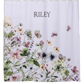 Waterverf Paarse Wilde Bloemen met Monogram Douchegordijn (Voorkant)