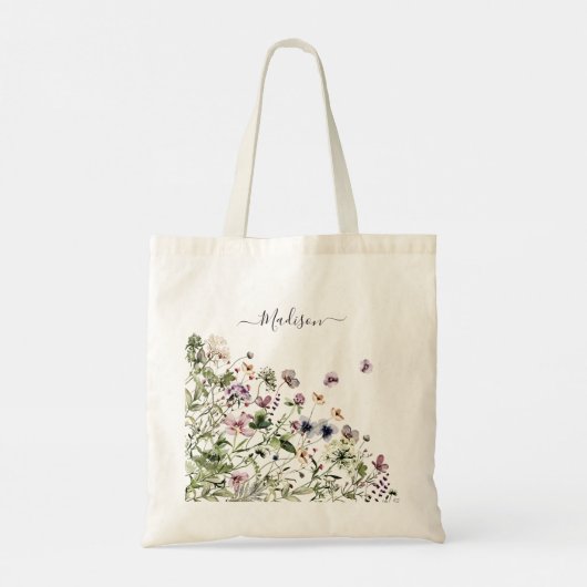 Waterverf Paarse wilde bloemen Tote Bag (Achterkant)
