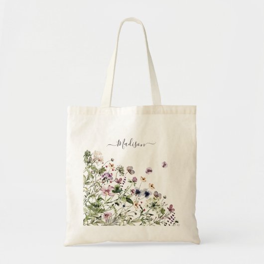Waterverf Paarse wilde bloemen Tote Bag (Voorkant)