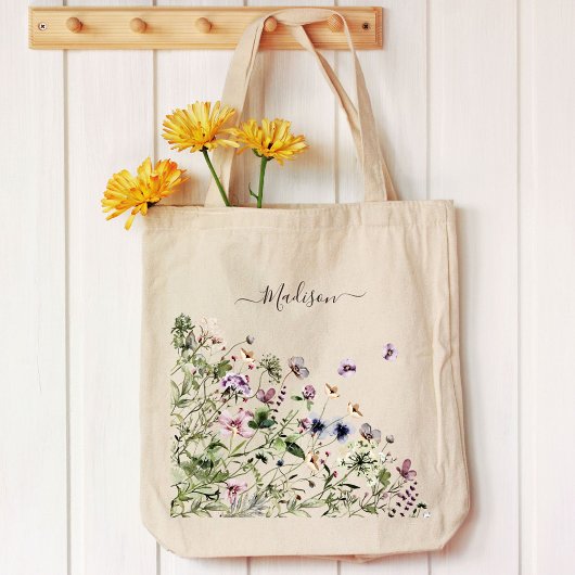 Waterverf Paarse wilde bloemen Tote Bag