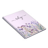 Waterverf Paarse Wilde Bloementuin met Monogram Notitieboek (Rechterzijde)