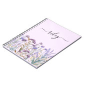 Waterverf Paarse Wilde Bloementuin met Monogram Notitieboek (Linkerzijde)