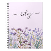 Waterverf Paarse Wilde Bloementuin met Monogram Notitieboek (Voorkant)