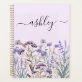 Waterverf Paarse Wilde Bloemenweide met Monogram Planner (Voorkant)