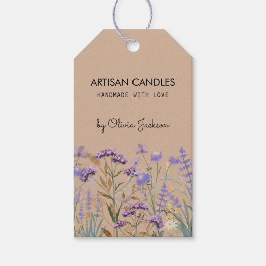 Waterverf Paarse Wildflower Artisan Product Hang Cadeaulabel (Voorkant)
