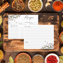 Waterverf Paarse Wildflower Floral Recept Kaart