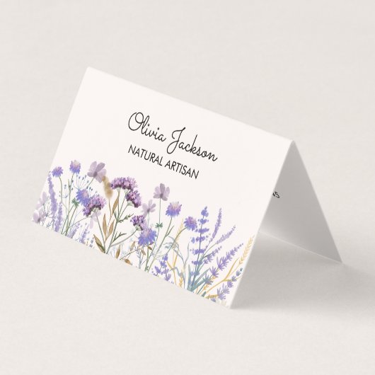 Waterverf Paarse Wildflower Meadow Gevouwen Visitekaartje (Voorkant)